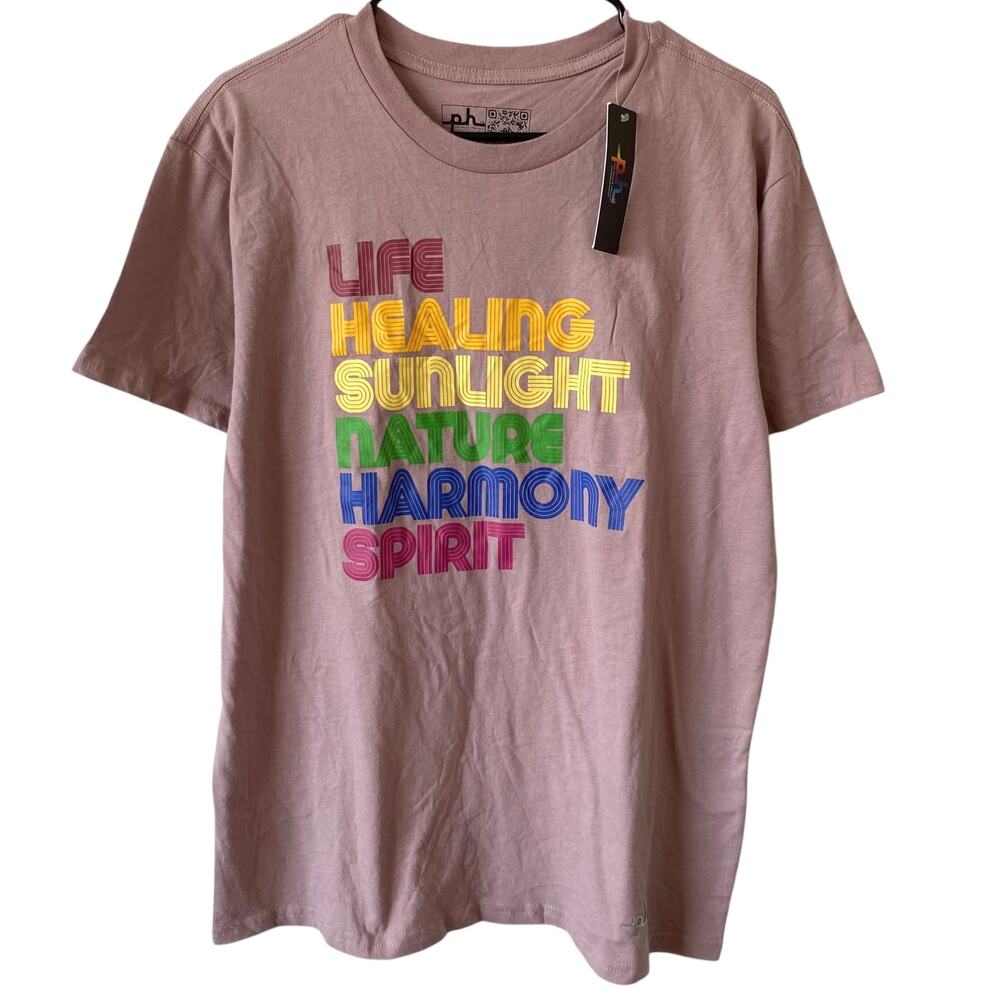 NEW THE PHLUID PROJECT Graphic Boho T Shirt Purple M Short Sleeve Basic Casual